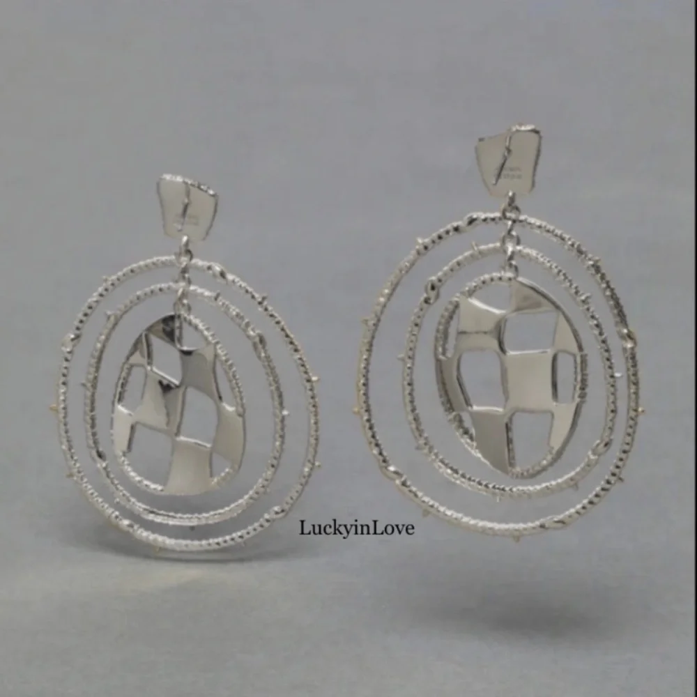 ALEXIS BITTAR • Silver Checkerboard Orbiting Hoop Crystal Earrings